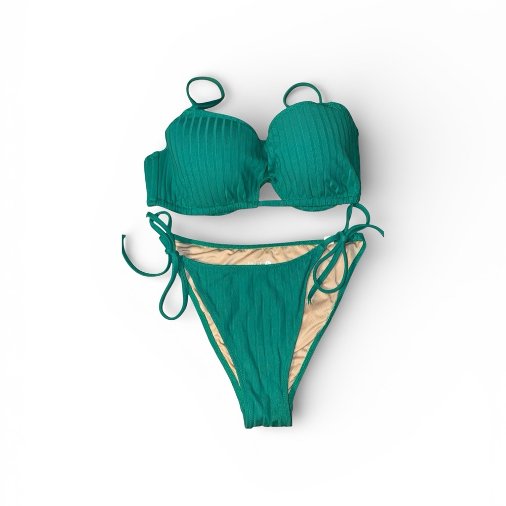 Shade & Shore Green Ribbed Tie-Side Bikini - Picture 2 of 6